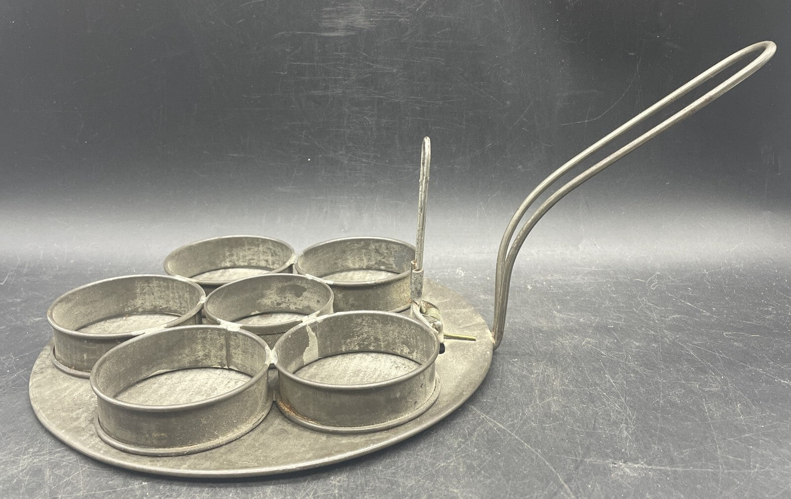 Antique Tin Poached Egg Maker - 1900s Primitive Kitchen Tool with 6 Rings