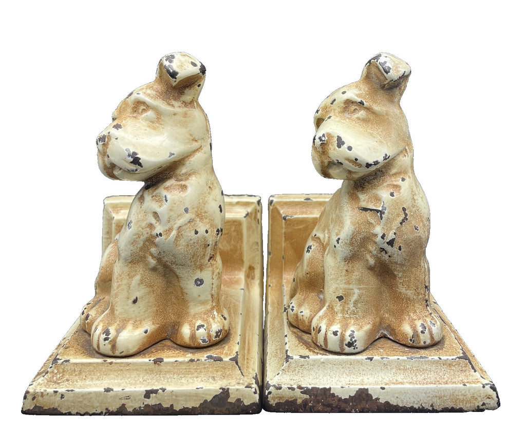 Antique Littco Cast Iron Puppy Bookends - 1920s Littlestown Foundry PA