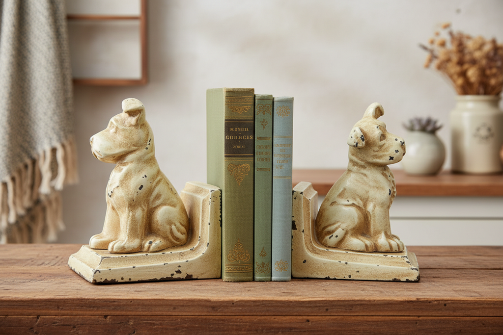 Antique Littco Cast Iron Puppy Bookends - 1920s Littlestown Foundry PA