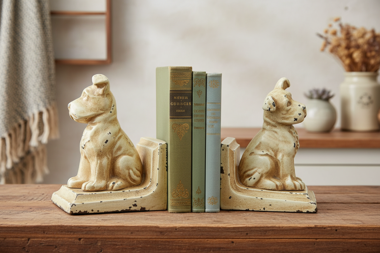 Antique Littco Cast Iron Puppy Bookends - 1920s Littlestown Foundry PA