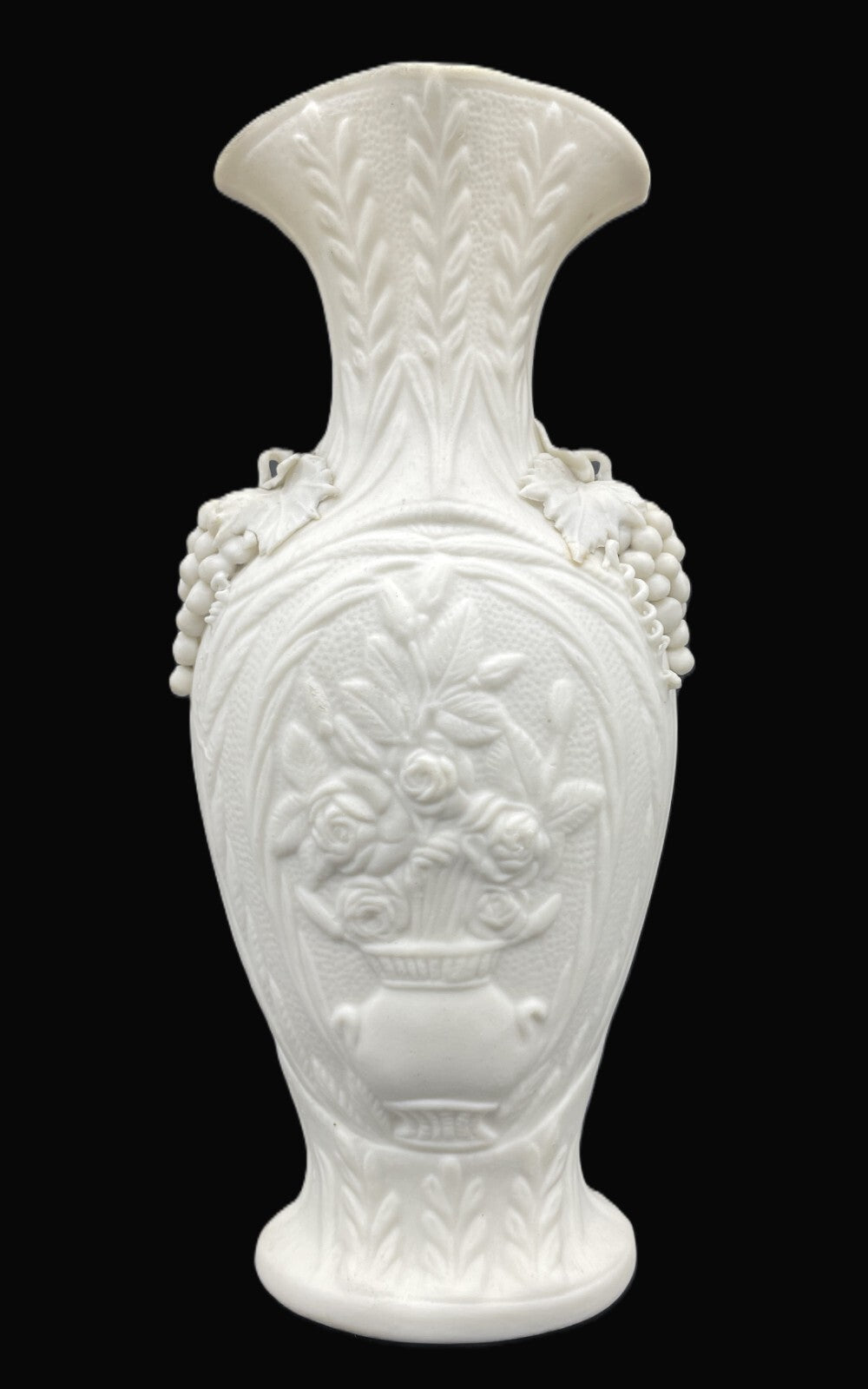 1847-1858  Bennington Parian Vase Roses & Grapes