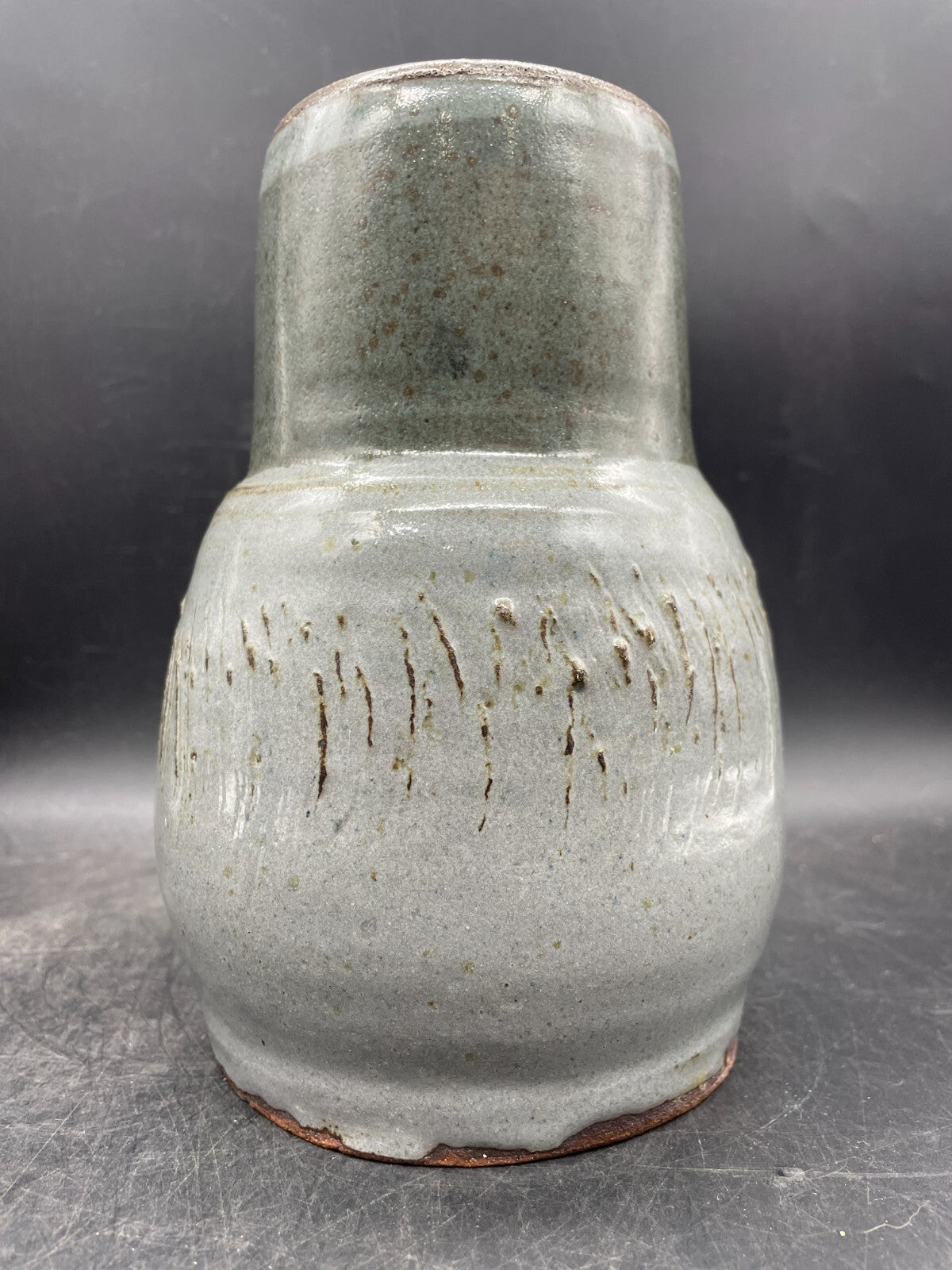 Raku STUDIO ART POTTERY VASE WITH SIGNED WITH A HAPPY FIGURE 7"