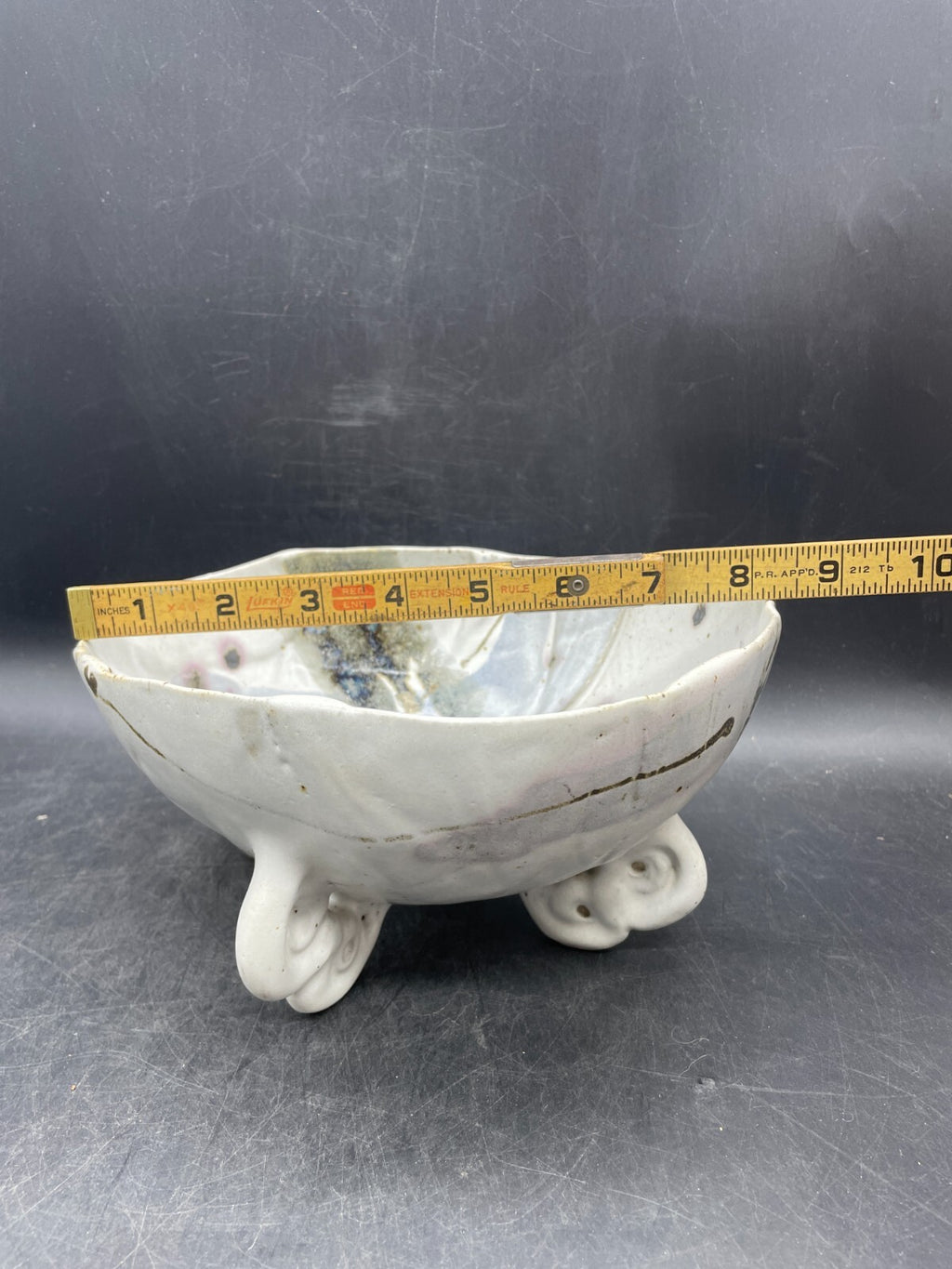 Signed Art Pottery Footed Bowl - Multicolor Glazed Stoneware