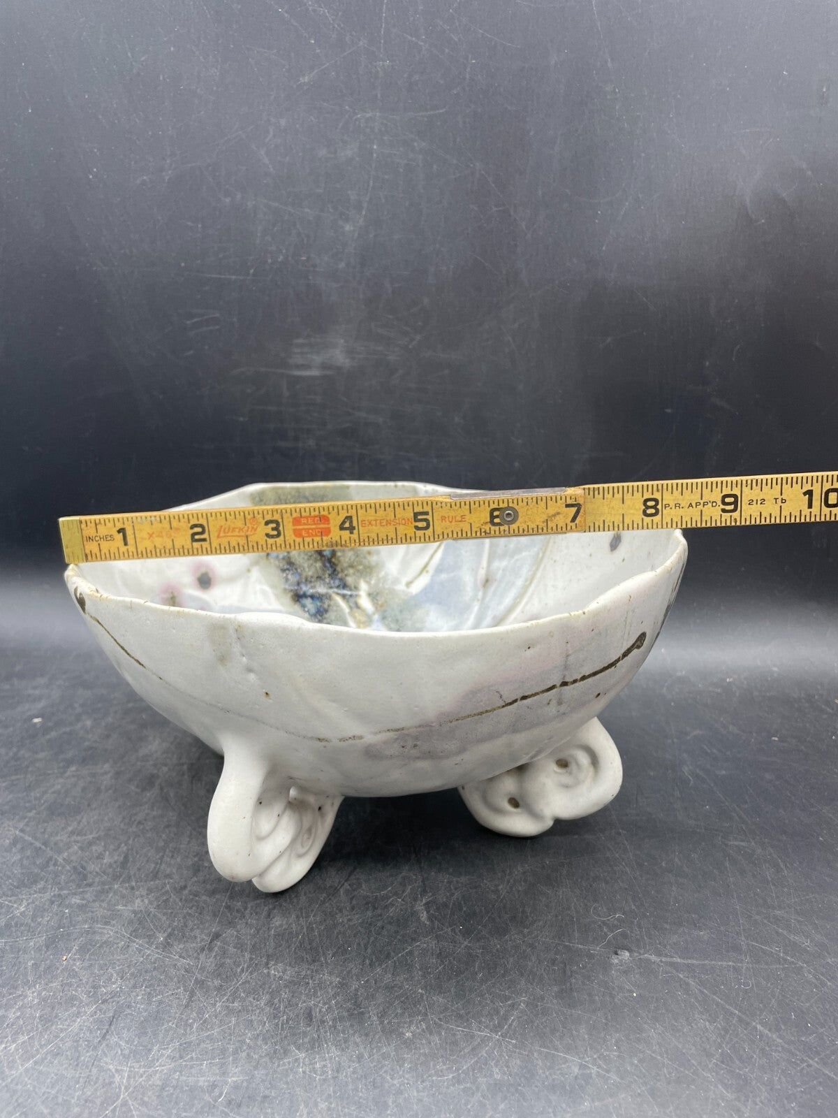 Signed Art Pottery Footed Bowl - Multicolor Glazed Stoneware