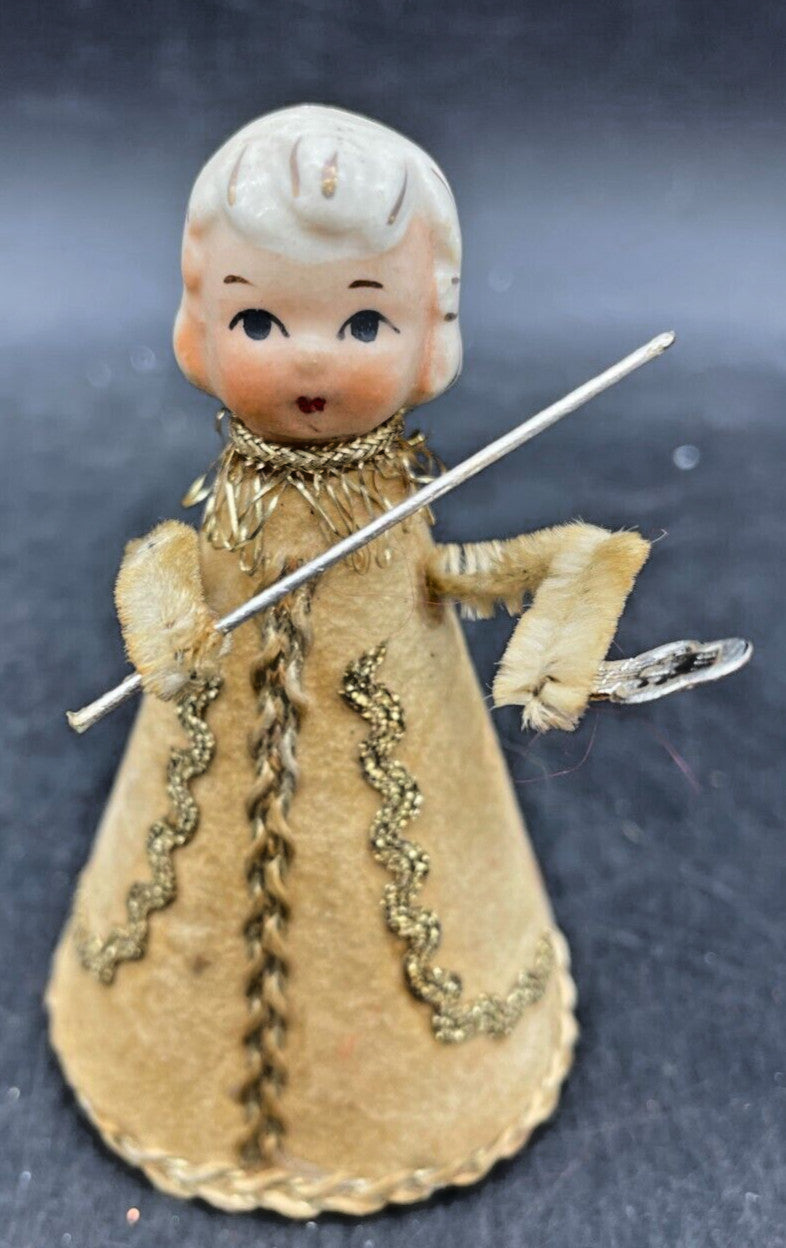 Vintage Cardboard Ceramic Head Primitive Angel Putz Figurine Christmas Ornament