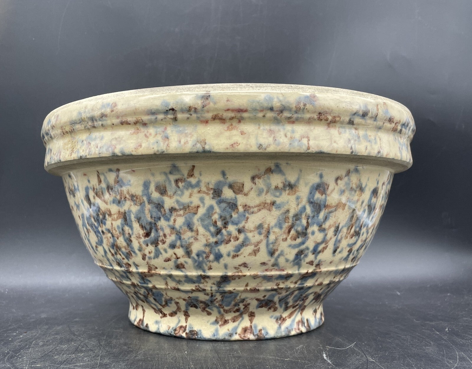 Antique Primitive Pottery Spongeware Mixing Bowl 10" x 5.75 Beautiful!