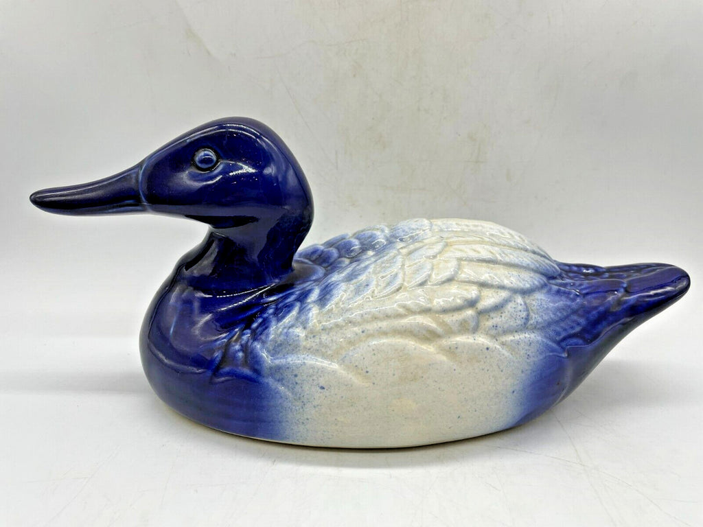 Rare Staffordshire Flow Blue Duck Figurine - Victoria Crest 12" Long
