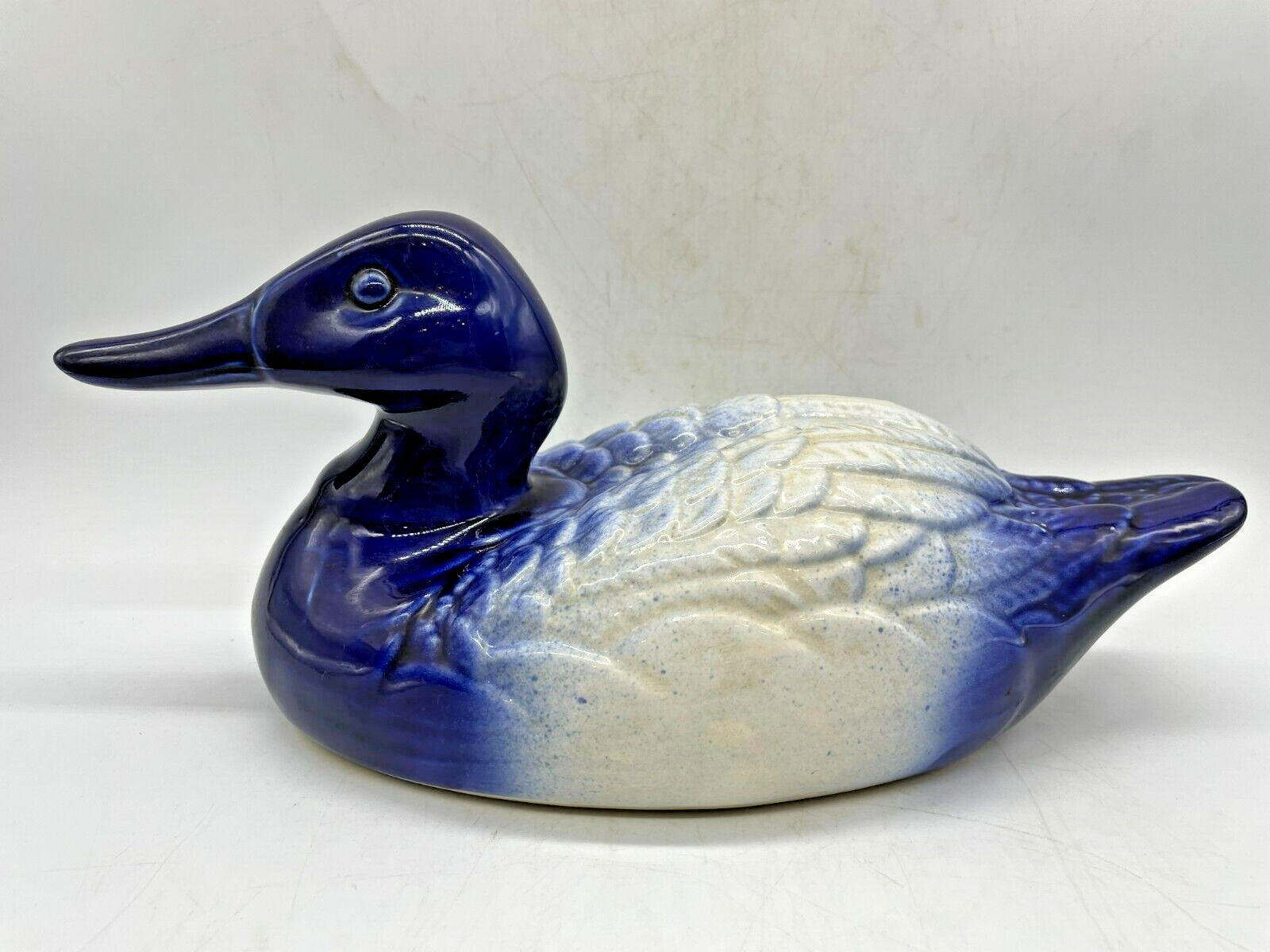 Rare Staffordshire Flow Blue Duck Figurine - Victoria Crest 12" Long