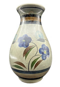 Studio Signed Art Pottery Vase - Handmade Floral Design Blue & Neutral 5.5"