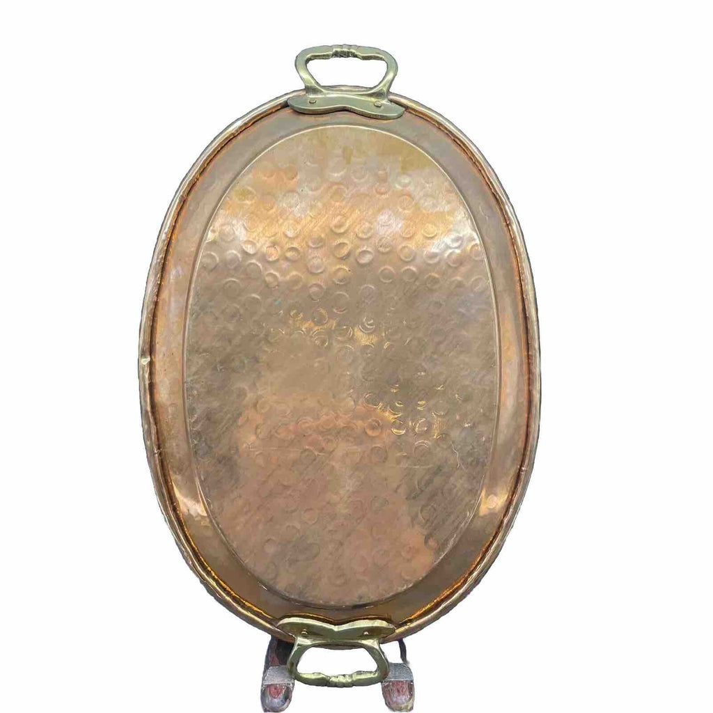 Copper Serving Tray with Handles - 16x10 Hammered Finish Cafe Style