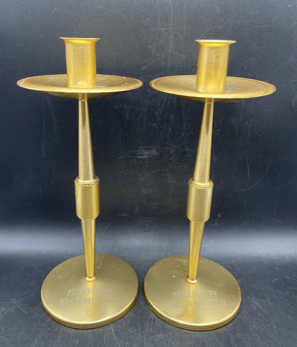 Vintage Brass Altar Candlesticks Pair - Handmade Church Candle Holders 12.25"