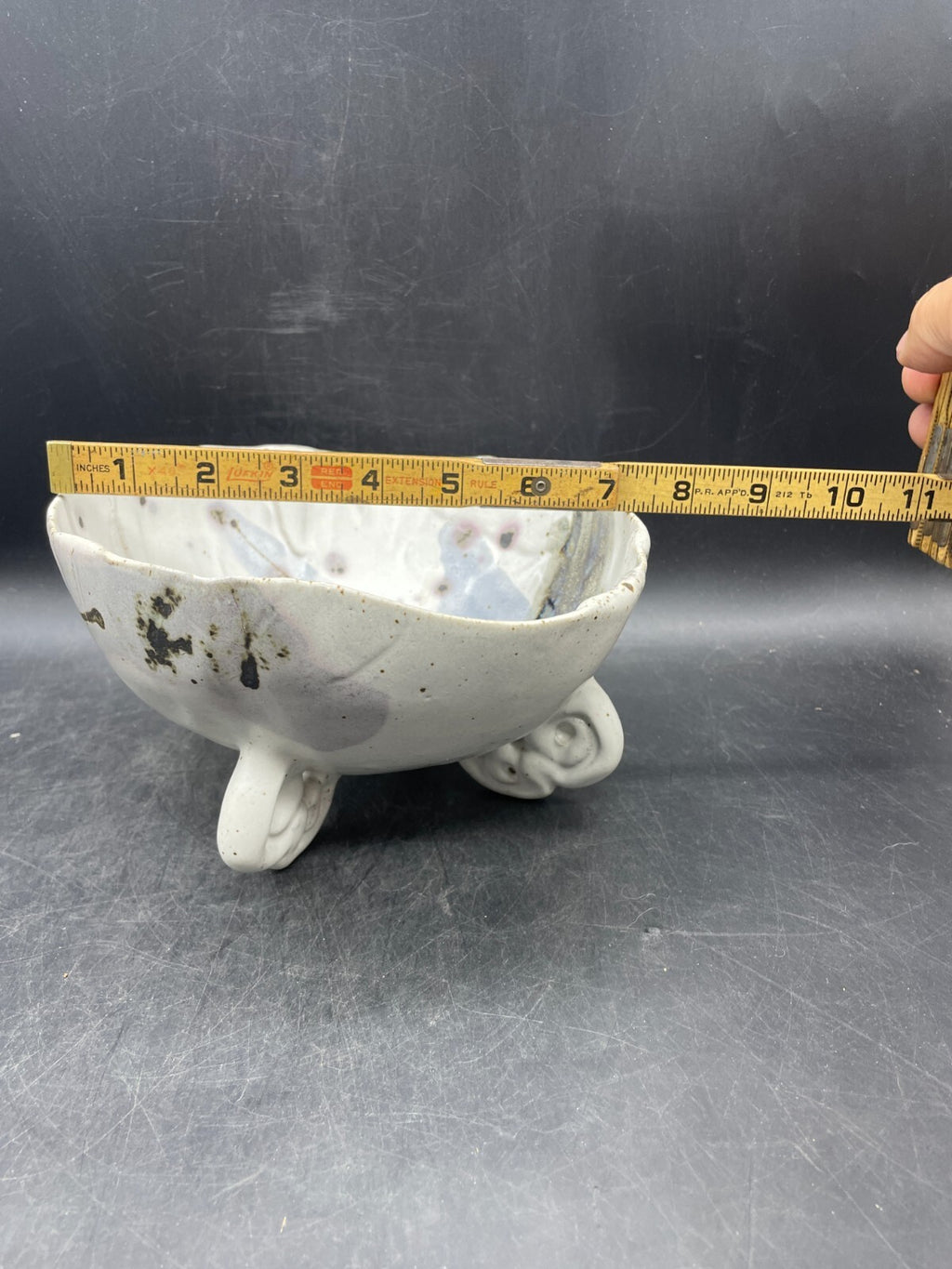 Signed Art Pottery Footed Bowl - Multicolor Glazed Stoneware