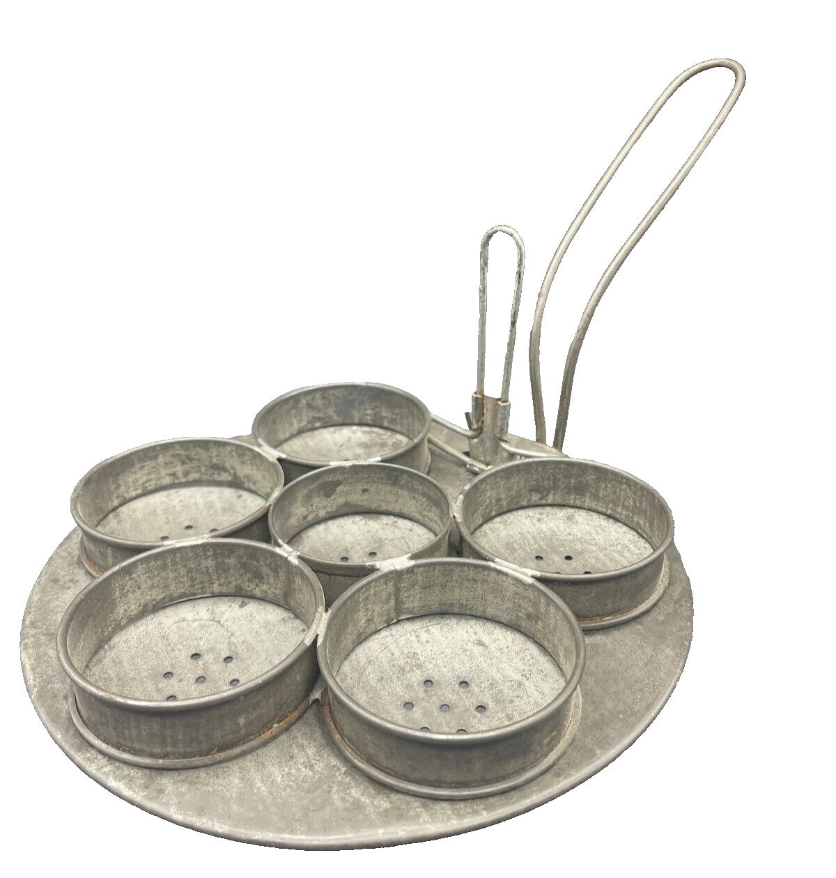 Antique Tin Poached Egg Maker - 1900s Primitive Kitchen Tool with 6 Rings
