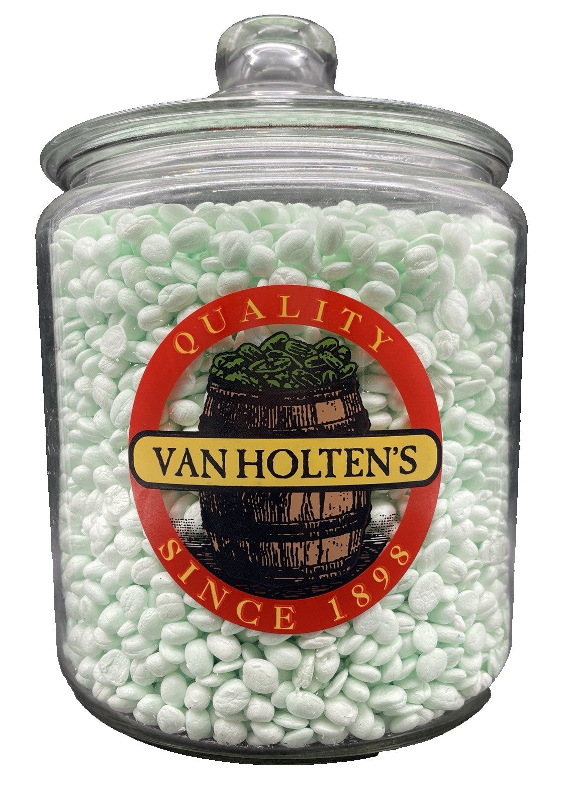 Vintage Van Holten's Glass Pickle Jar Large Keg Barrel Lid Cookie Jar