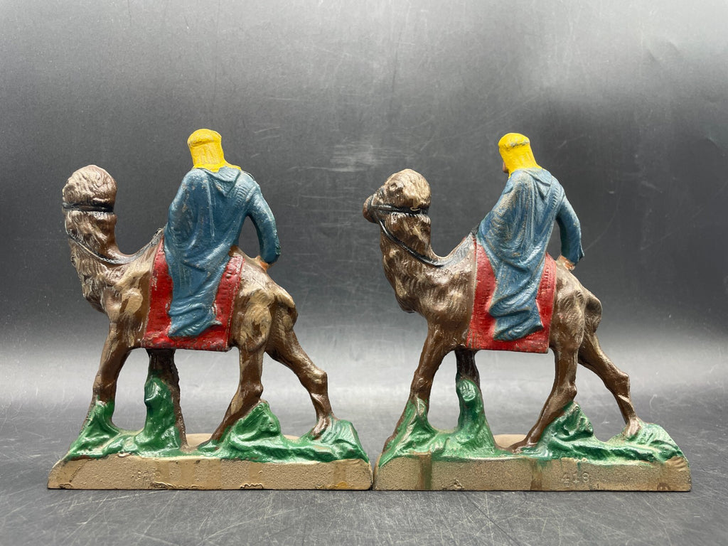 Antique CAST IRON ARABIAN MAN RIDING CAMEL BOOKENDS #418 Hubley Bedouin