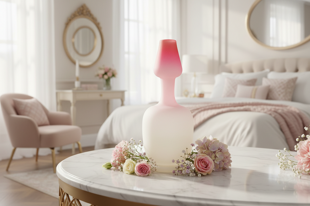 Bohemian Victorian Peach Blow Satin Glass Vase - Pink Cased Double Gourd 8"