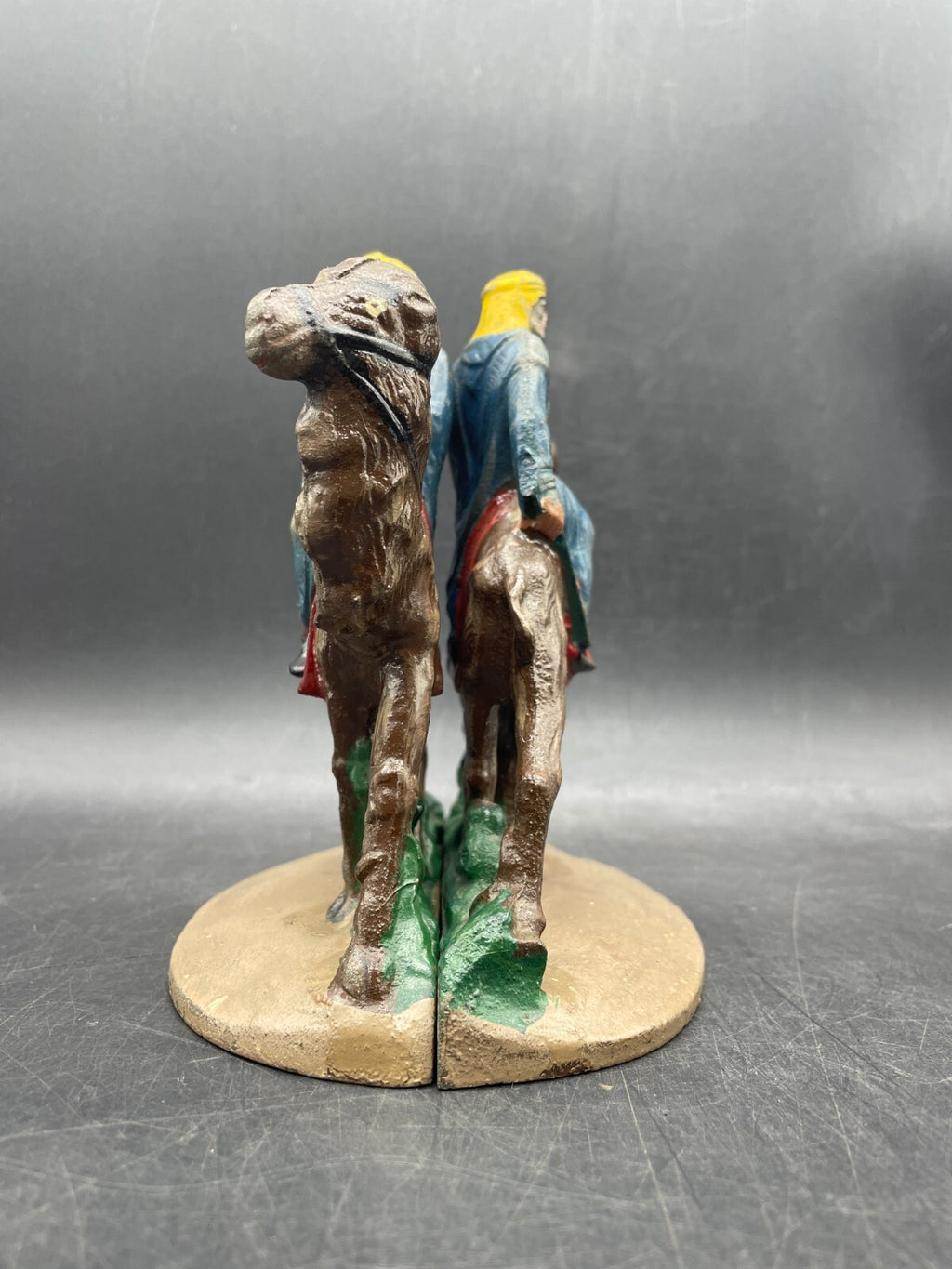 Antique CAST IRON ARABIAN MAN RIDING CAMEL BOOKENDS #418 Hubley Bedouin