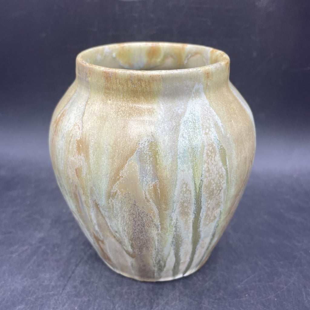 Signed Houpert Clinton Belgian Art Pottery Vase - Blue-Green Drip Glaze