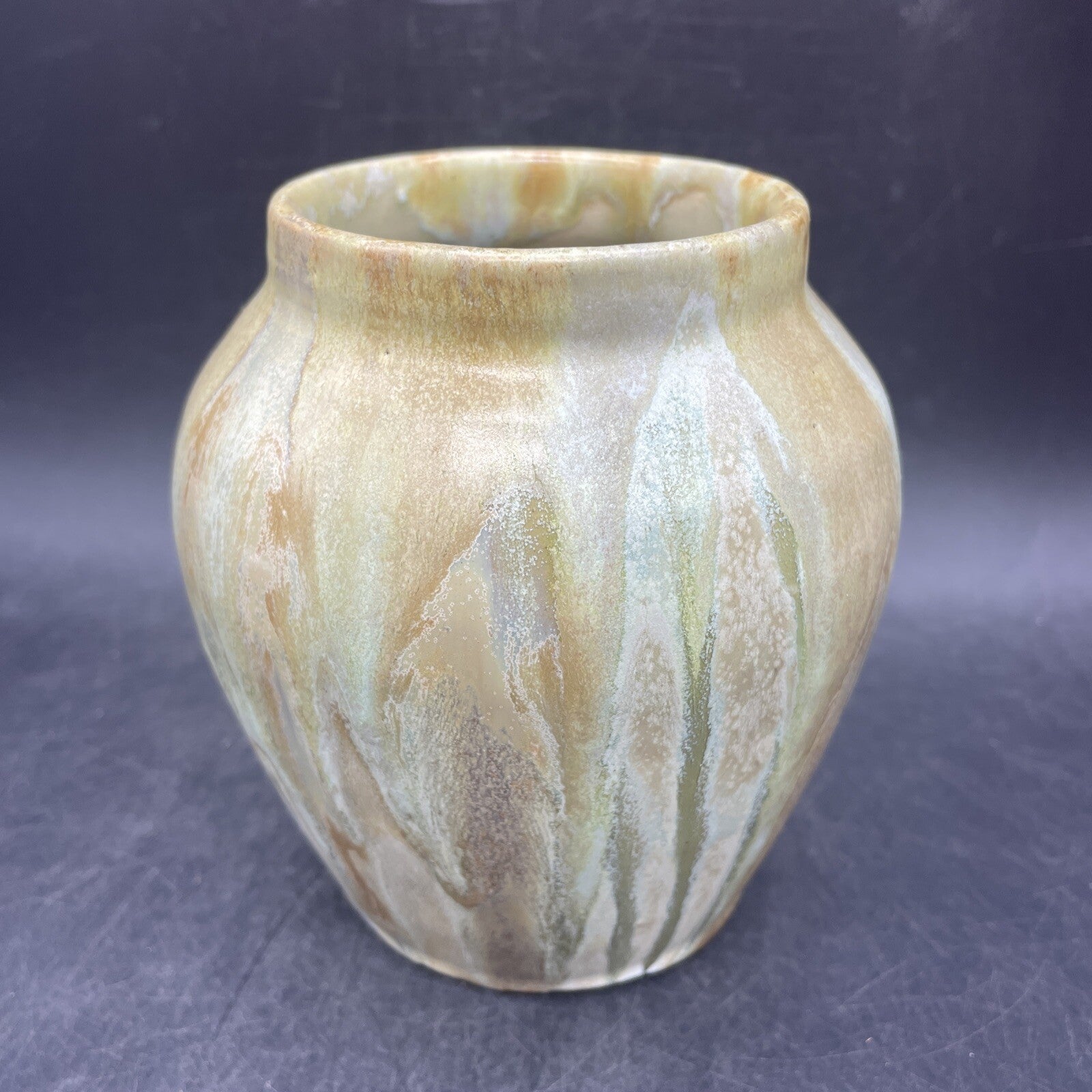 Signed Houpert Clinton Belgian Art Pottery Vase - Blue-Green Drip Glaze