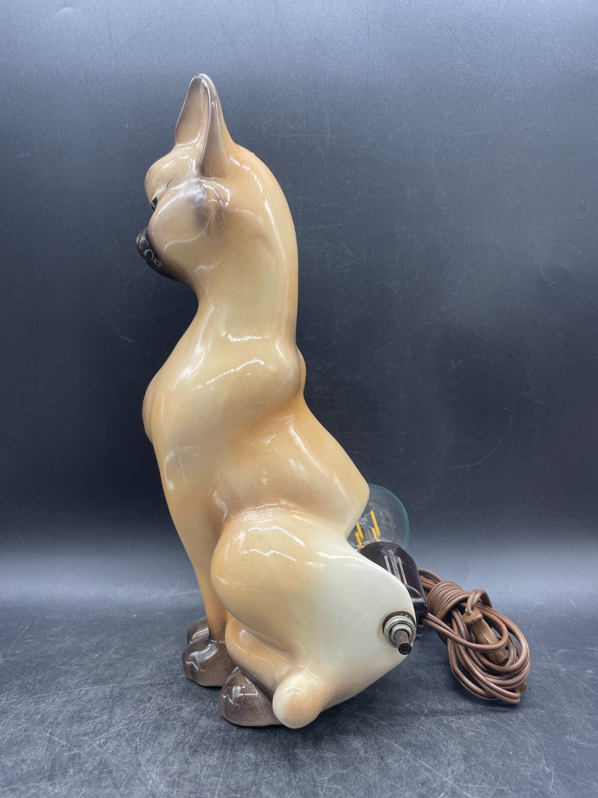 Vintage 1950s Maddux of California Siamese Cat TV Lamp - Mid-Century Ceramic 12"