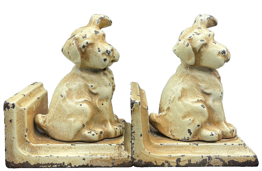 Antique Littco Cast Iron Puppy Bookends - 1920s Littlestown Foundry PA