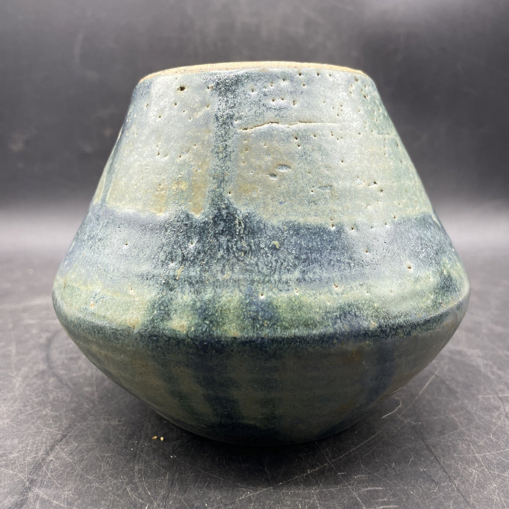 Vintage Signed Art Pottery Vase 5" x 6" Aqua Blue Green
