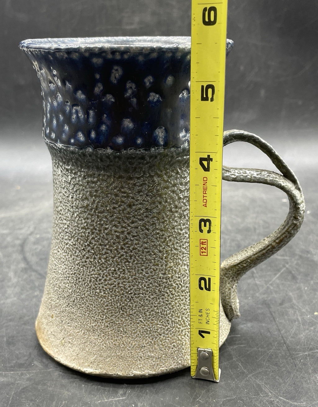 Signed Studio Art Pottery Mug with Double Curved Handle - Multicolor Stoneware