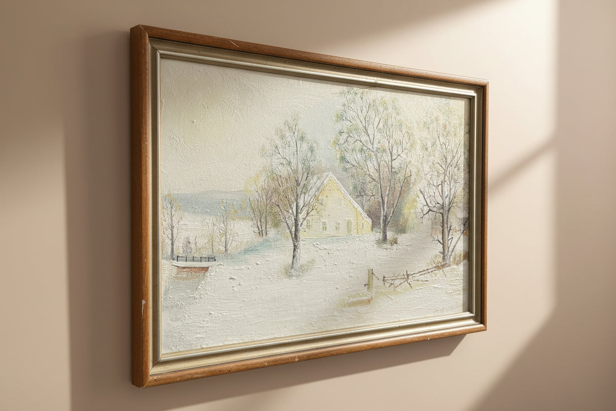 C. Reinhold Winter Landscape Oil Painting - PA Folk Art Framed 20" x 13"