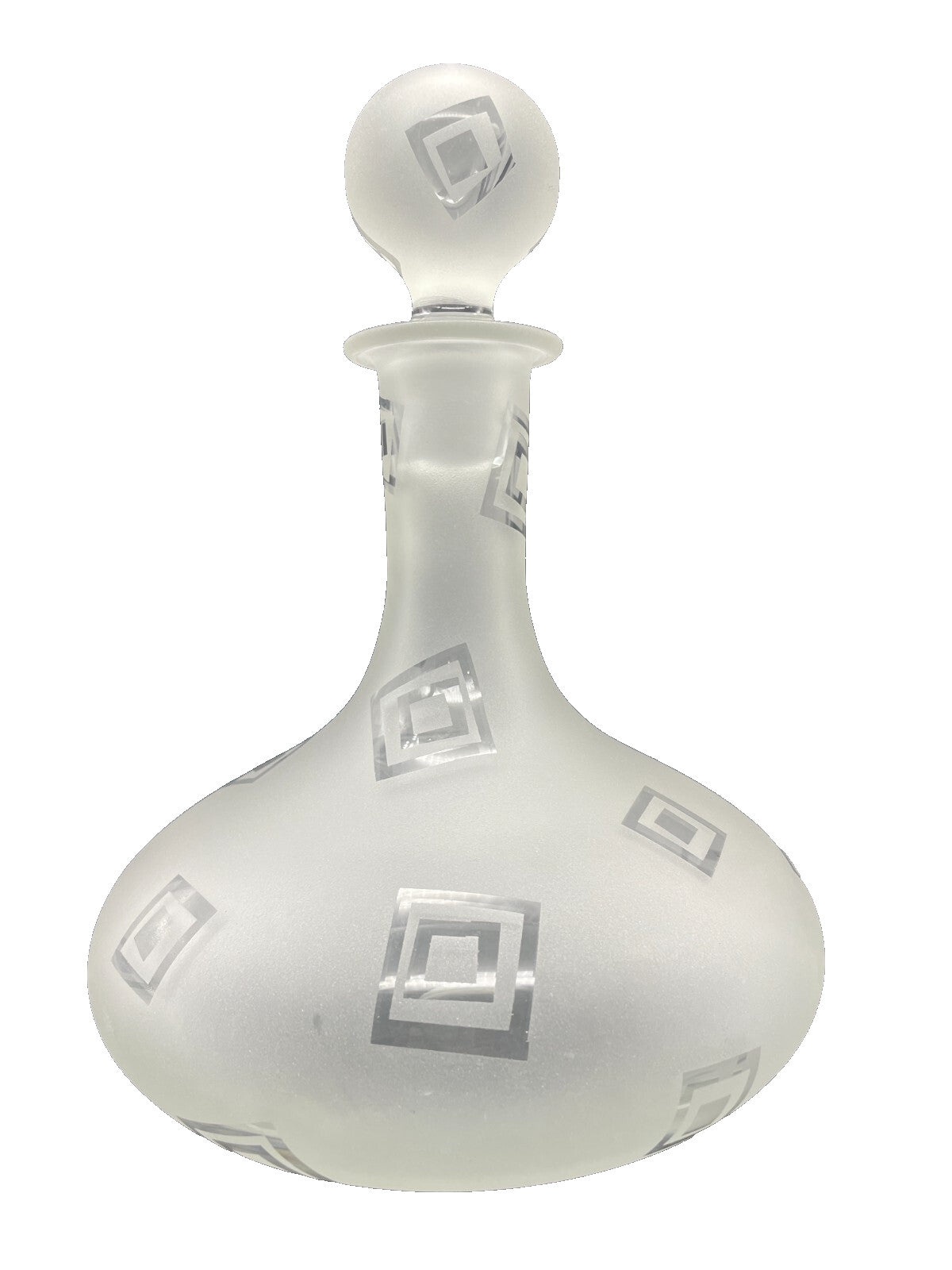 Art Glass Decanter Robert McCandless Signed, Etched Frosted Geometric Pattern
