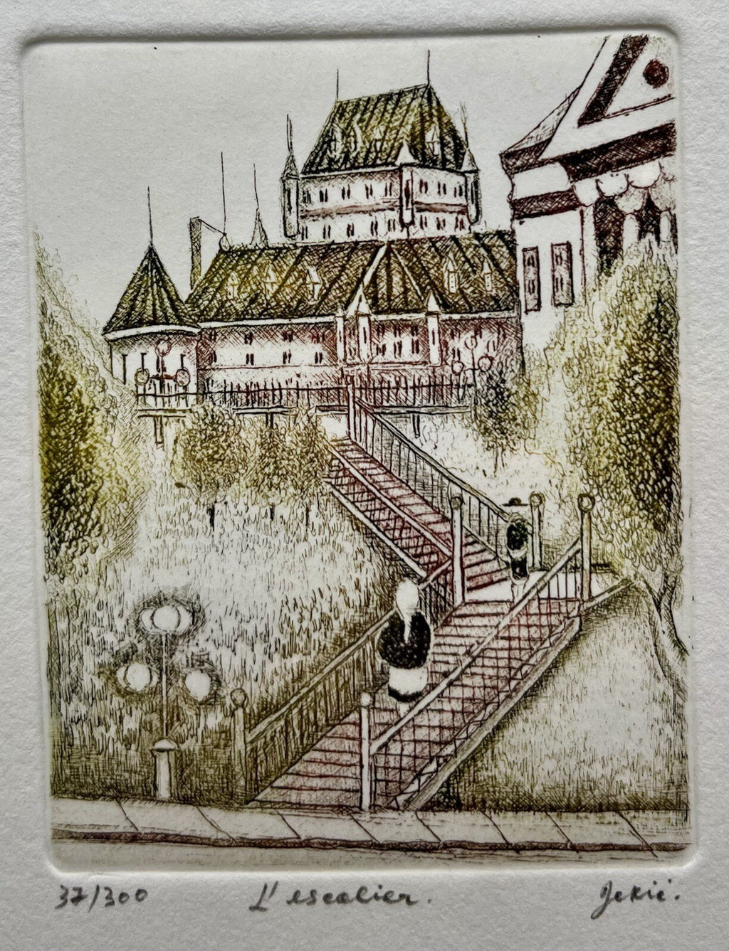 Ernst Geissendorfer Hand-Colored Etching - Rothenburg Rathaus Framed 12.5" x 10.75"
