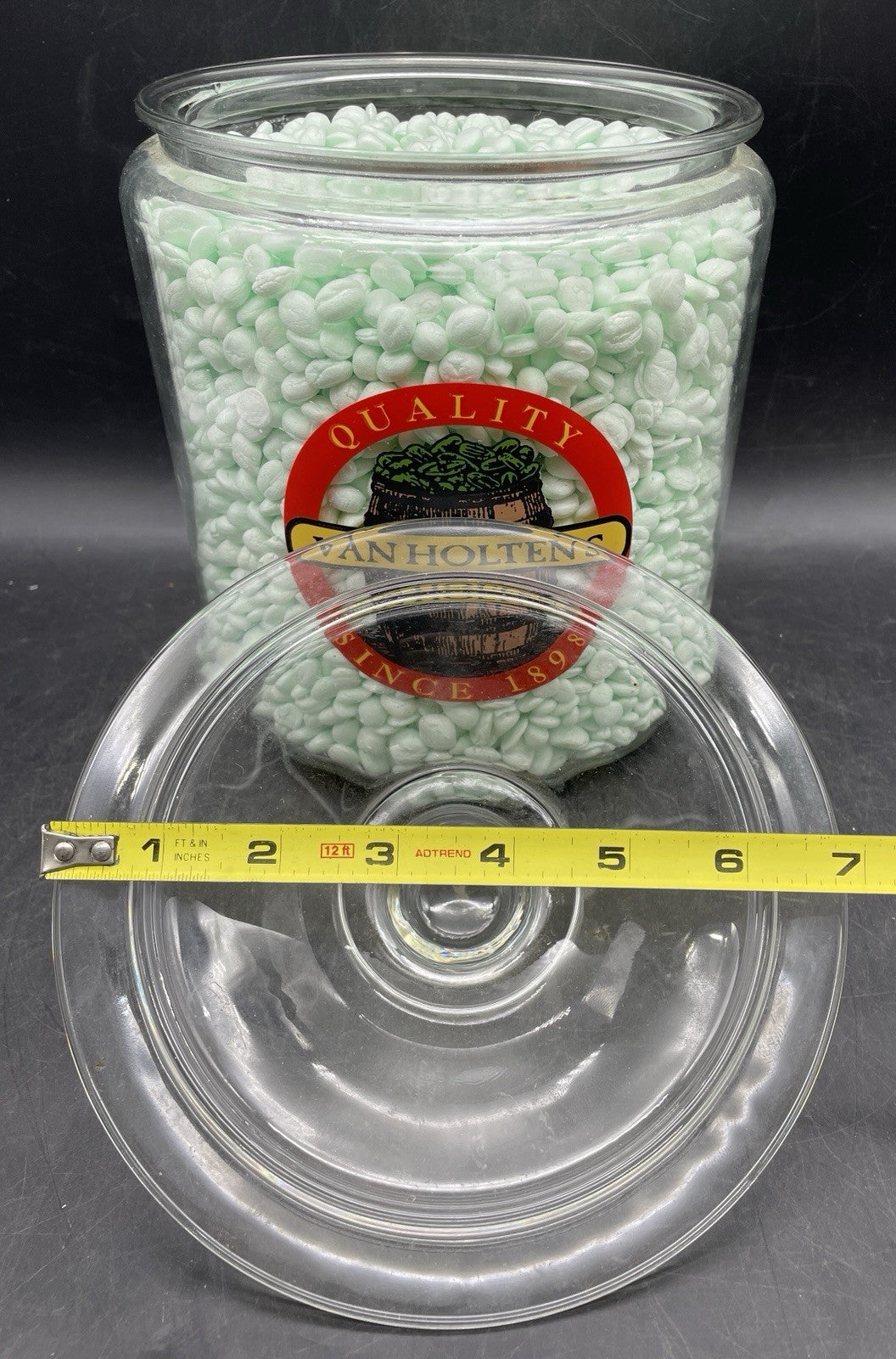 Vintage Van Holten's Glass Pickle Jar Large Keg Barrel Lid Cookie Jar