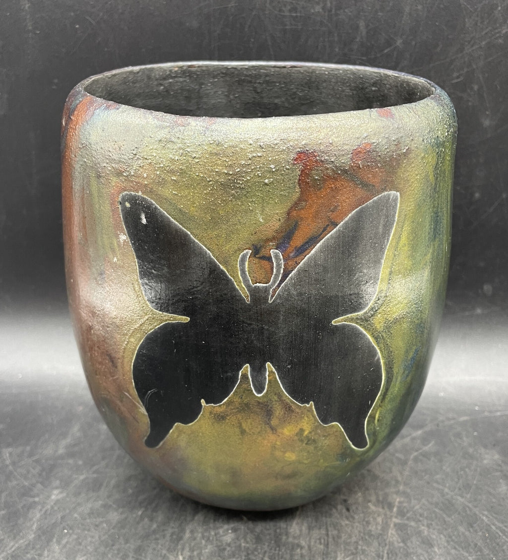 Harold Long Raku Pottery Vase American Butterfly