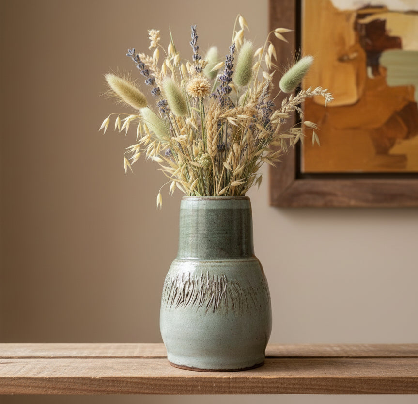 Raku STUDIO ART POTTERY VASE WITH SIGNED WITH A HAPPY FIGURE 7"