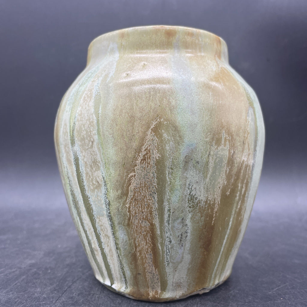 Signed Houpert Clinton Belgian Art Pottery Vase - Blue-Green Drip Glaze