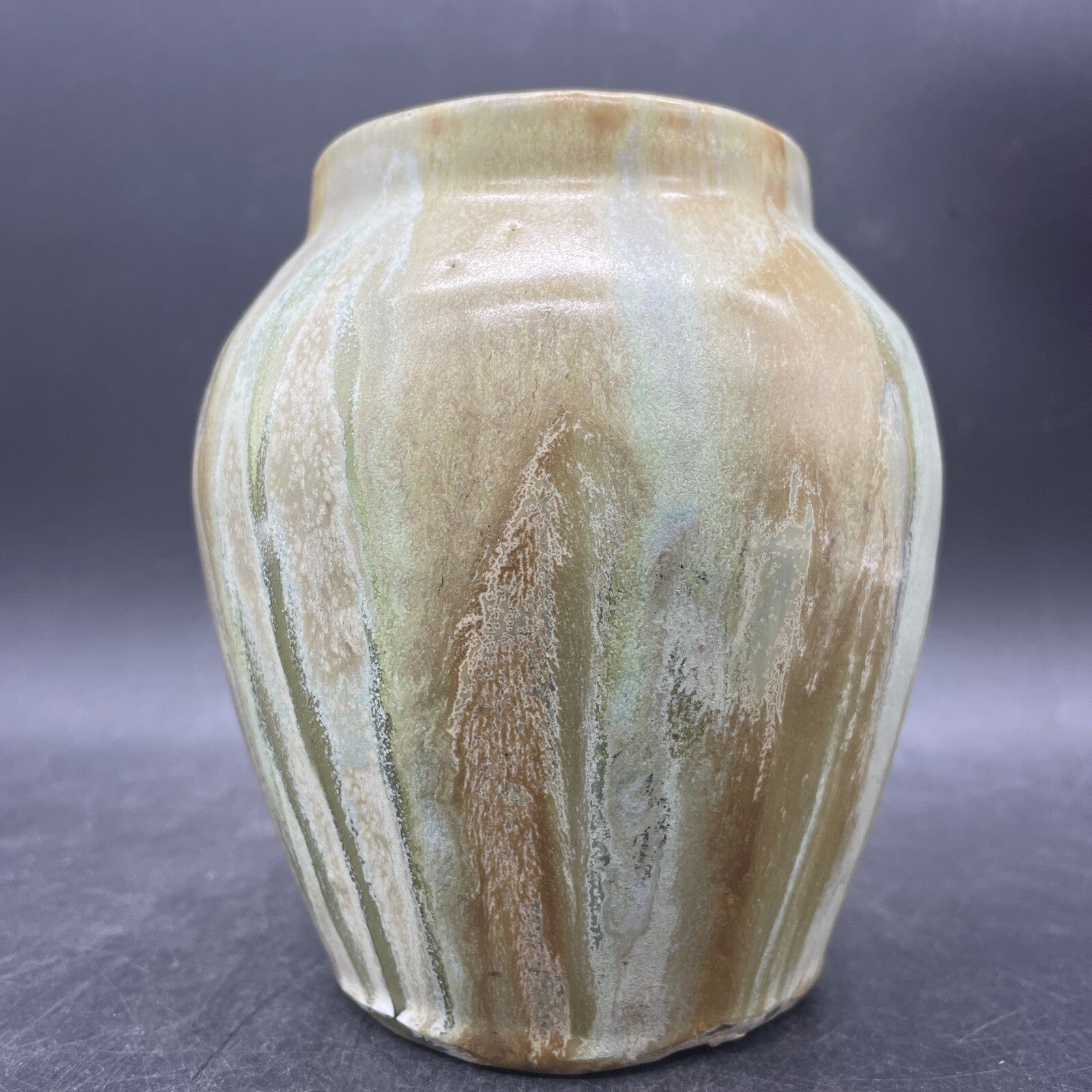 Signed Houpert Clinton Belgian Art Pottery Vase - Blue-Green Drip Glaze