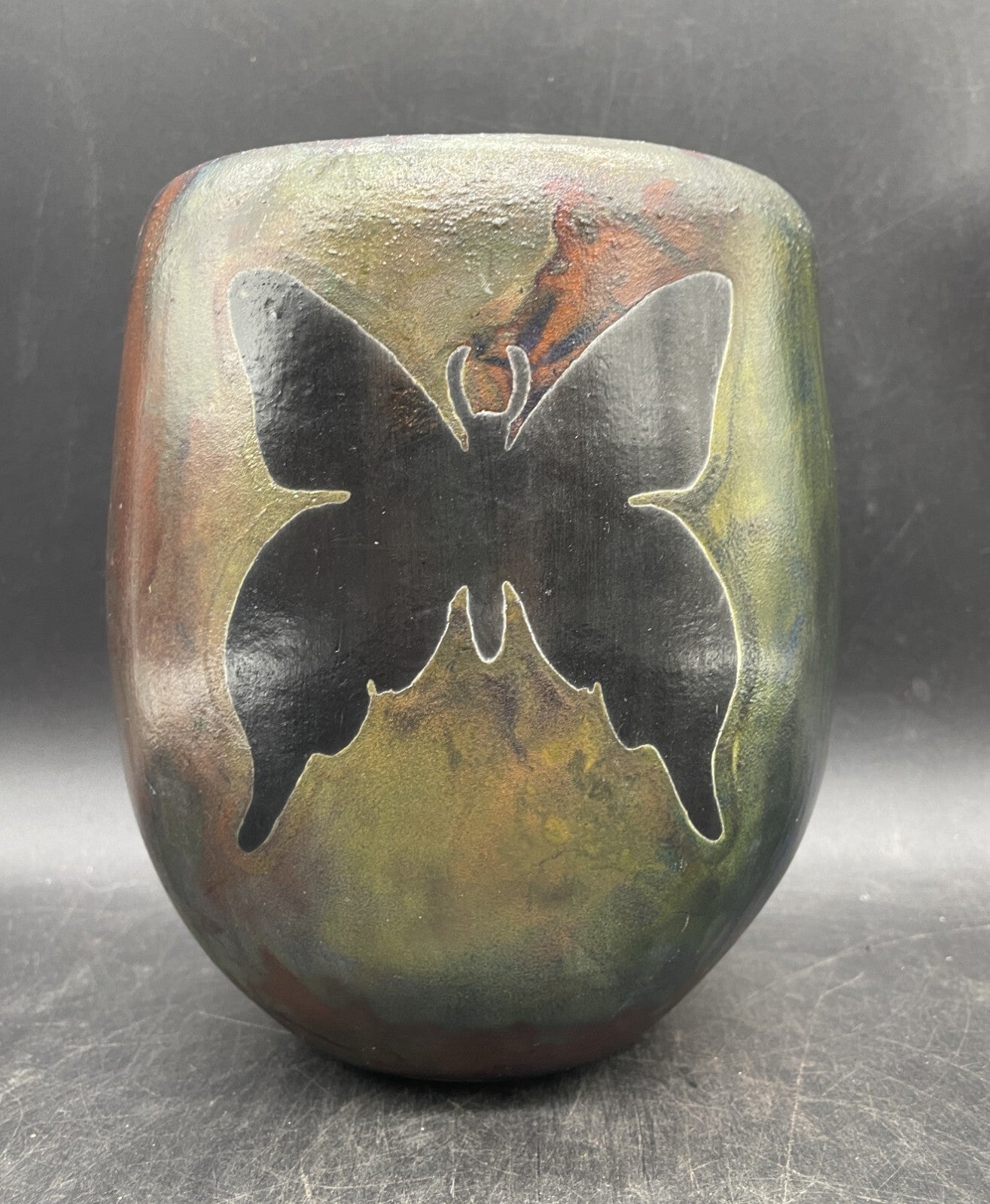 Harold Long Raku Pottery Vase American Butterfly