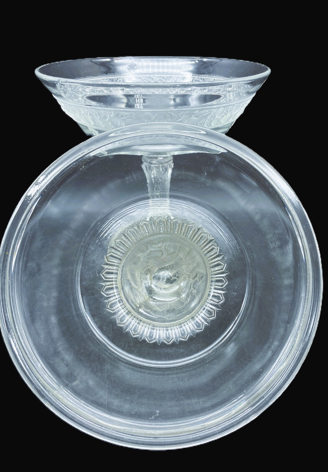 ANTIQUE EARLY AMERICAN PATTERNED GLASS COVERED COMPOTE LOVE BIRDS -C. 1870