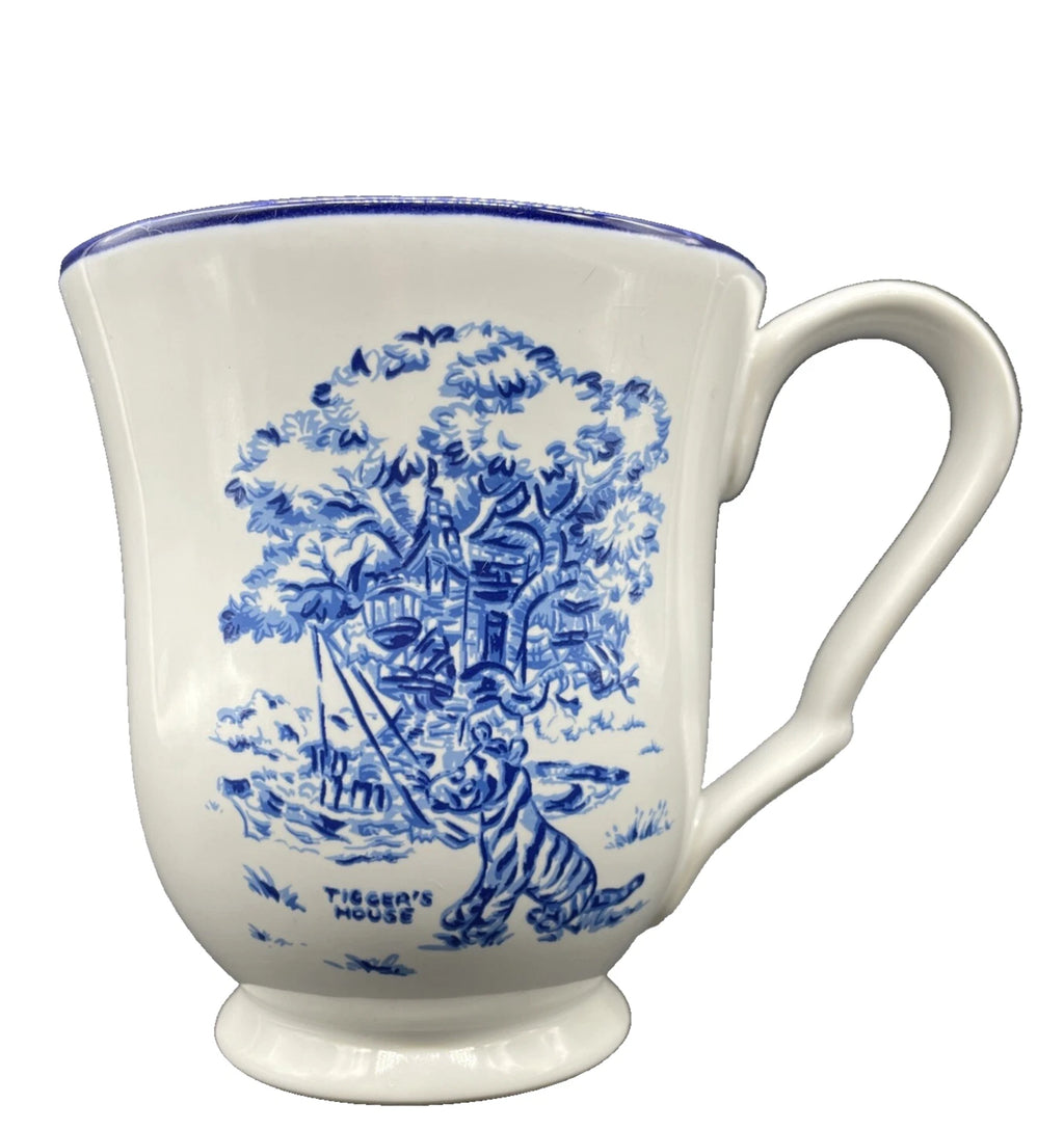 Vintage Disney Winnie the Pooh Tigger Blue Toile Transferware Stoneware Mug